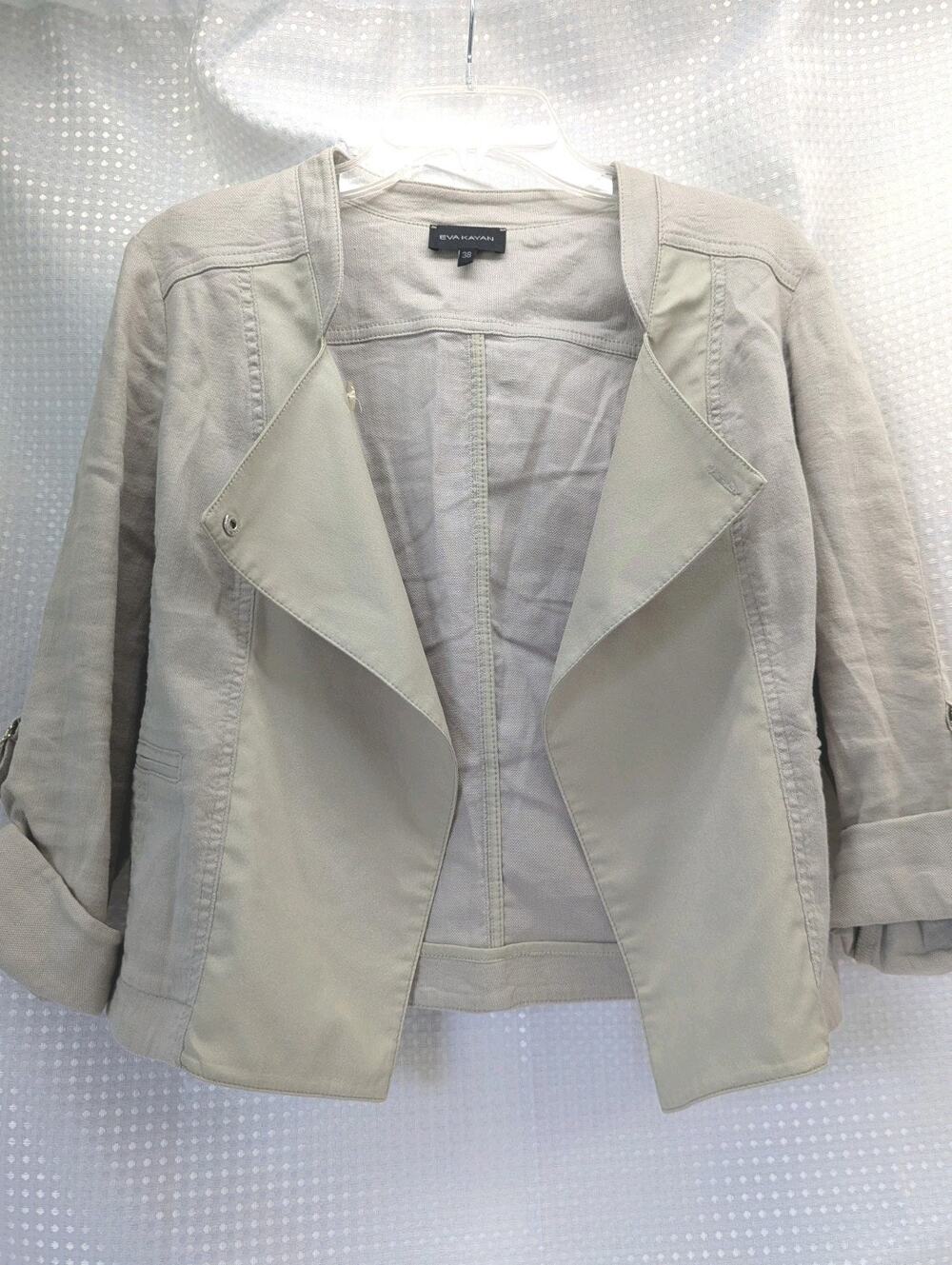 Eva Kayan Women’s Jacket Size 38 Beige Taupe Open Front Snap Casual Blazer